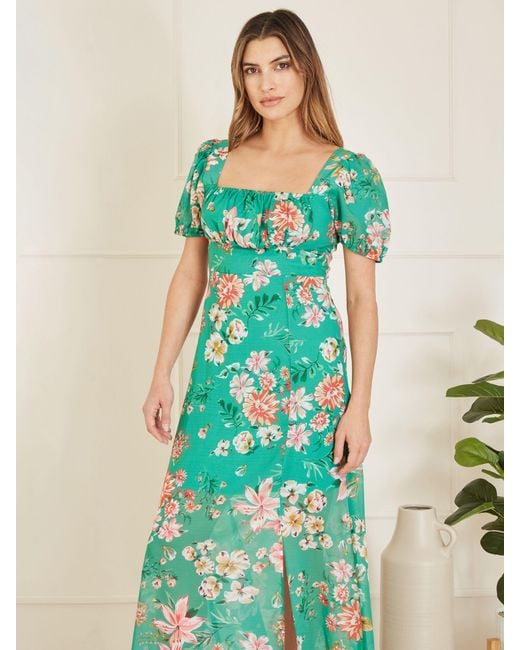 Yumi' Green Floral Print Maxi Dress