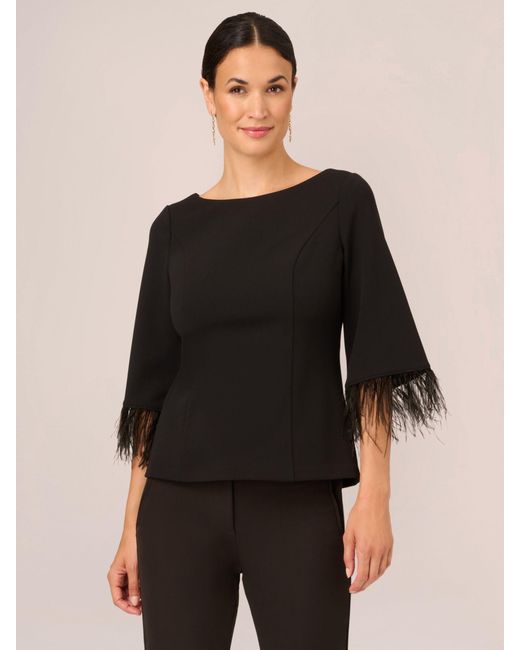 Adrianna Papell Black Crepe Feather Top