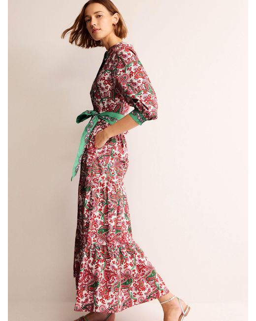 Boden Alba Paisley Print Tiered Maxi Cotton Dress