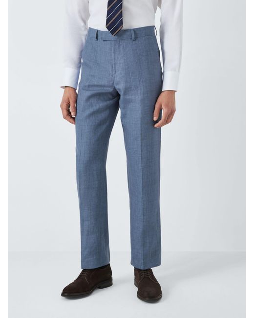 John Lewis Blue Cambridge Linen Regular Fit Trousers for men