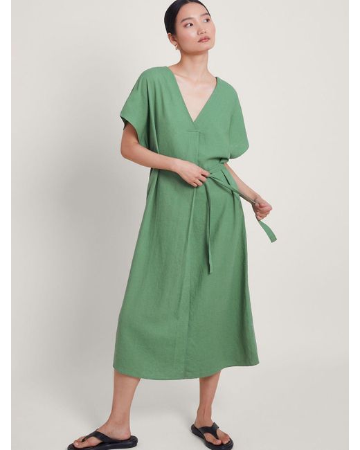 Monsoon Green Verity Linen Blend Midi Dress
