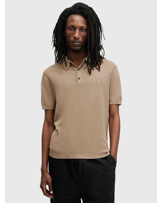 AllSaints Black Aubrey Organic Cotton Knit Polo Shirt for men