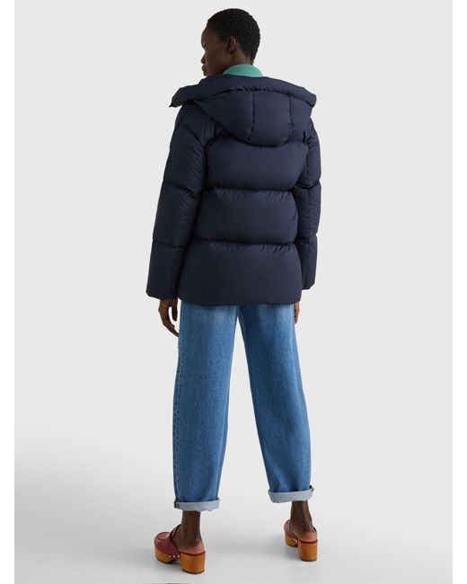 Tommy Hilfiger Blue Down Quilted Puffer Coat