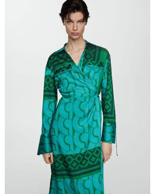 Mango Green Monik Wrap Midi Dress