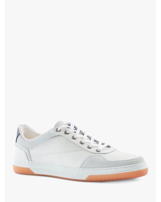 Dune White Thorin Leather Lace Up Trainers for men