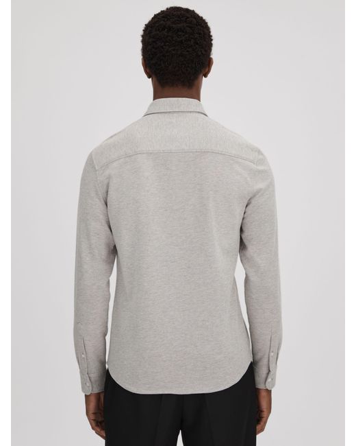 Reiss Gray Ragan - Soft Grey Melange Textured Button-through Shirt for men