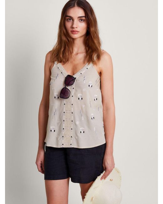 Monsoon White Fia Embroidered Cami Top