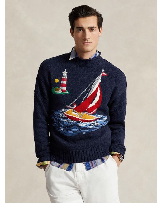 Ralph Lauren Blue Regular-fit Sailboat Intarsia-knit Sweater for men