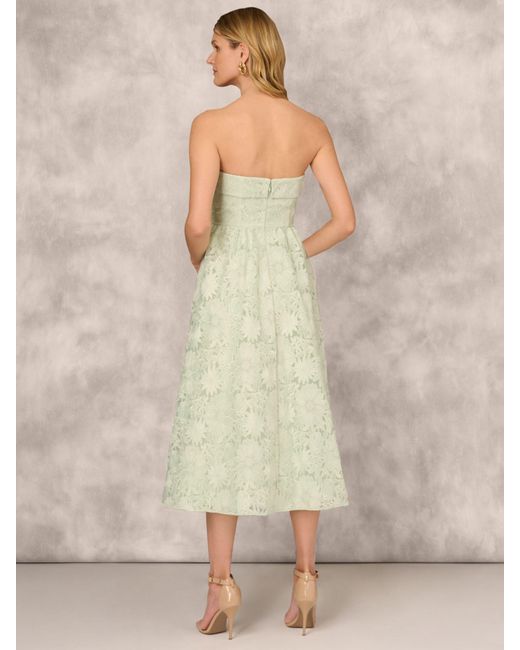 Adrianna Papell Natural Floral Embroidered Organza Midi Dress