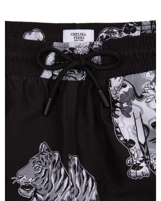 Chelsea Peers Black Lotus Tiger Print Swim Shorts for men