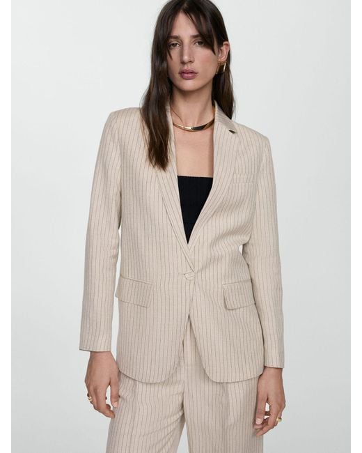 Mango Natural Briones Linen Blend Pinstripe Suit Blazer