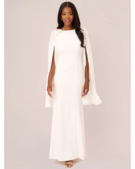 Adrianna Papell Natural Crepe Beaded Cape Sleeve Gown
