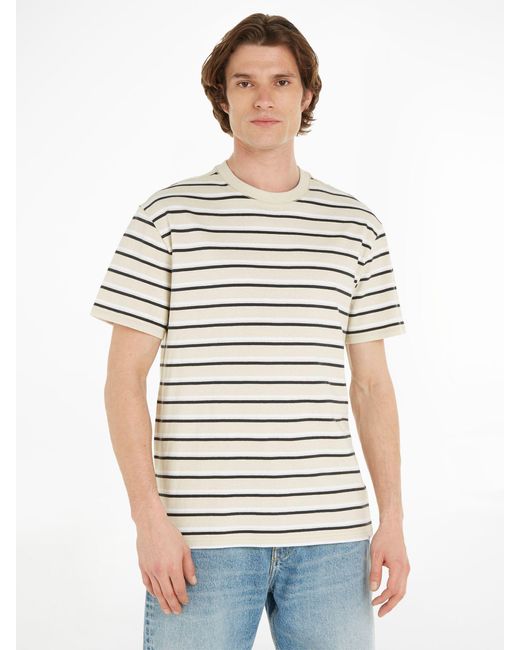 Tommy Hilfiger White Tommy Jeans Rib Knit Stripe Short Sleeve T-shirt for men