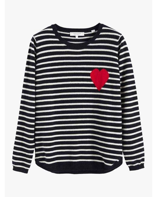 Chinti & Parker Black Breton Stripe And Heart Wool And Cashmere Blend Jumper