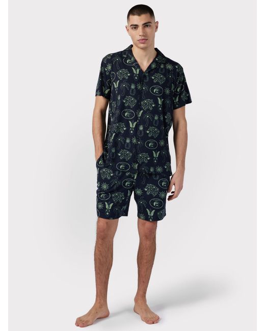 Chelsea Peers Blue Tropical Holiday Print Short Pyjama Set for men