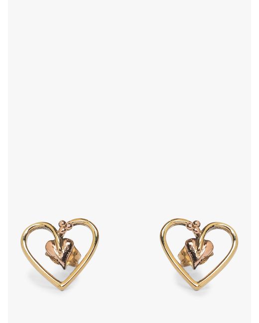 L & T Heirlooms Metallic Second Hand 9ct Yellow Gold Heart Stud Earrings
