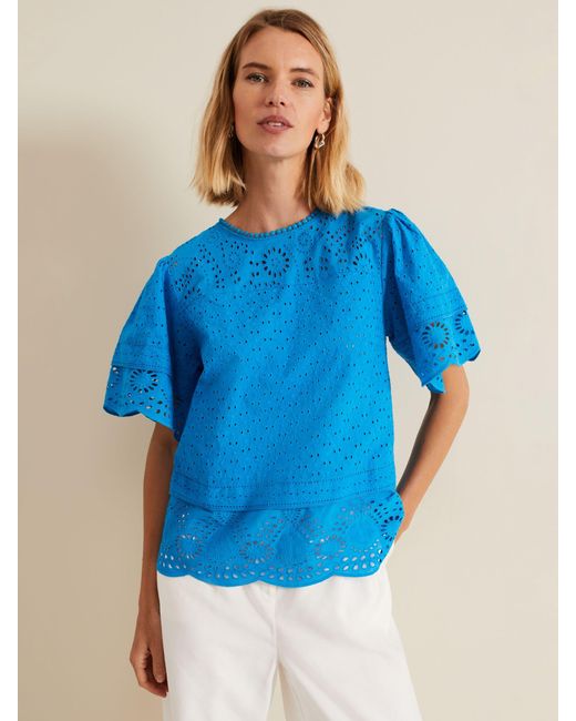 Phase Eight Blue Sage Broderie Anglaise Cotton Top