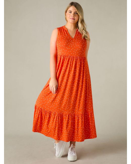 Live Unlimited Orange Curve Spot Jersey Sleeveless Midi Dress