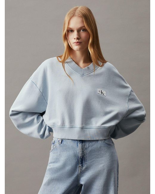 Calvin Klein Gray Washed Cotton V-neck Sweatshirt