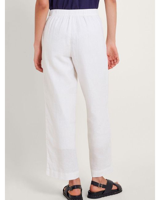 Monsoon White Parker Linen Cropped Trousers