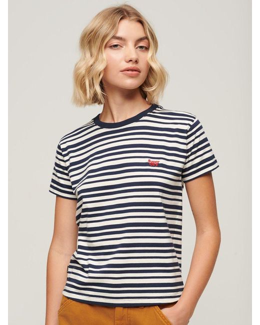 Superdry Blue Essential Logo Striped Fitted T-shirt