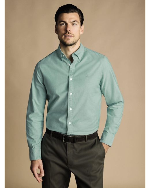 Charles Tyrwhitt Green Slim Fit Washed Oxford Shirt for men