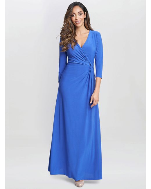 Gina Bacconi Blue Twist Detail A-line Maxi Jersey Dress