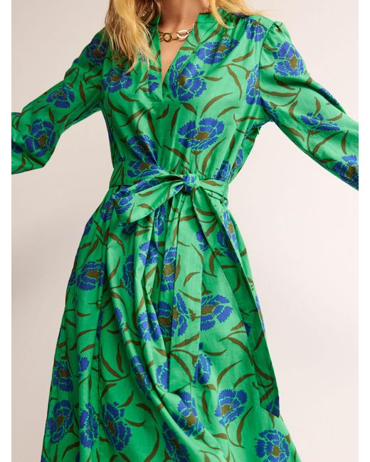 Boden Green Jen Floral Print Cotton Midi Dress