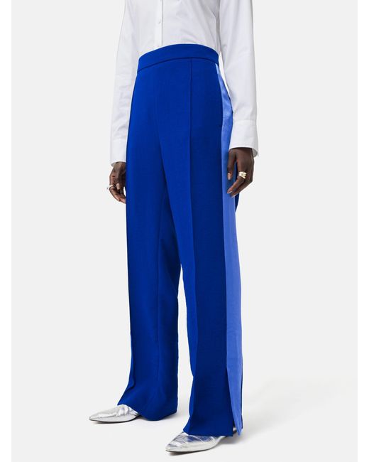 Jigsaw Blue Wide Split Hem Tuxedo Trousers