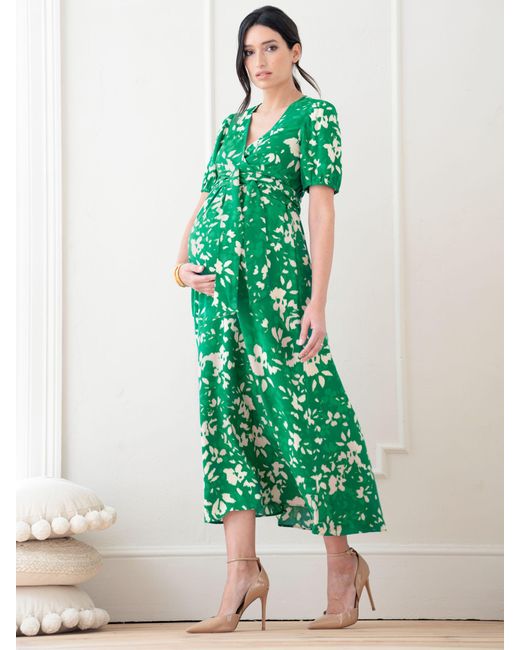 Seraphine Green Mavie Abstract Floral Print Midi Maternity Dress