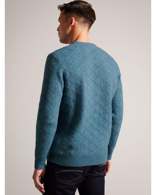 Ted Baker Blue Atchet Long Sleeve Textured Cable Crew Neck Jumper for men