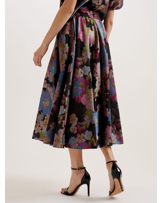 Ted Baker Black Bursa Jacquard Floral Midi Skirt
