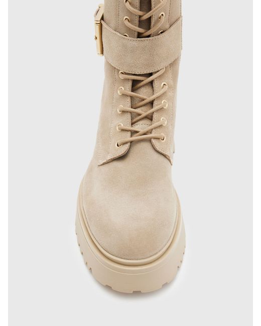 AllSaints Natural Onyx Buckle Detail Suede Lace-up Ankle Boots