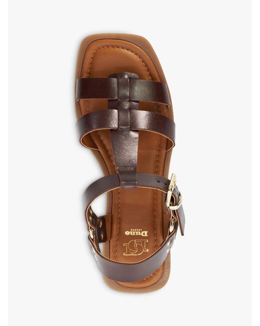 Dune Brown Loto Leather Square Toe Sandals