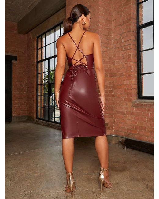 Chi Chi London Brown Faux Leather Halterneck Bodycon Dress