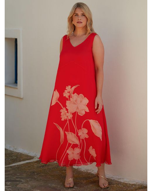 Live Unlimited Red Petite Floral Print Sleeveless Maxi Dress