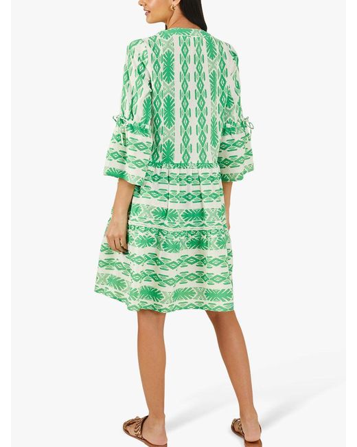 Accessorize Green Geometric Jacquard Print Knee Length Dress