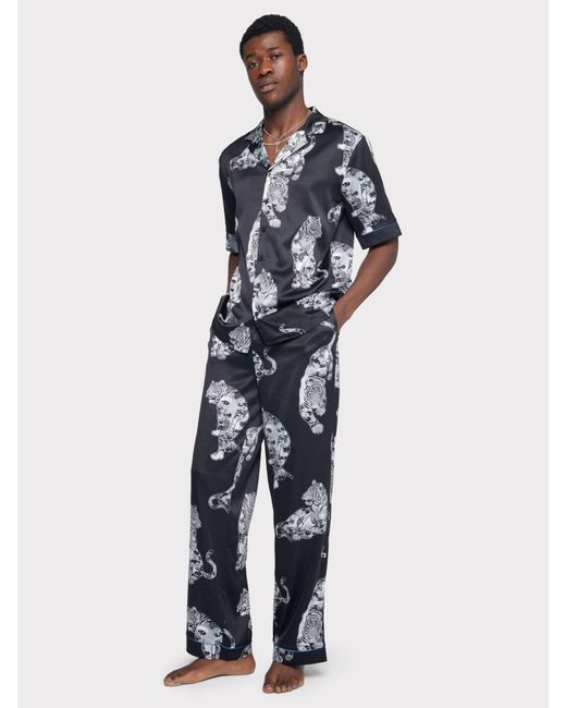 Chelsea Peers Blue Tiger Print Satin Pyjama Set for men
