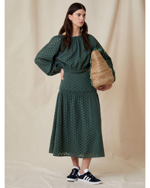 Great Plains Green Atol Embroidery Midi Skirt