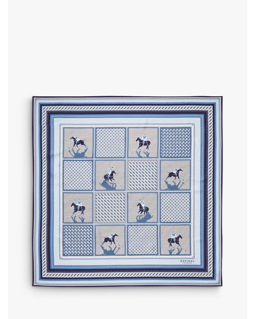 Aspinal Blue Cassie Horse Print Square Silk Scarf