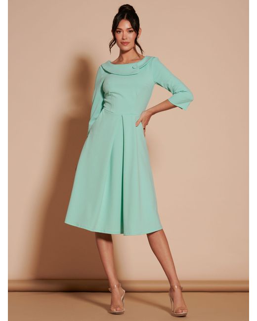 Jolie Moi Green Fold Neck Midi Dress