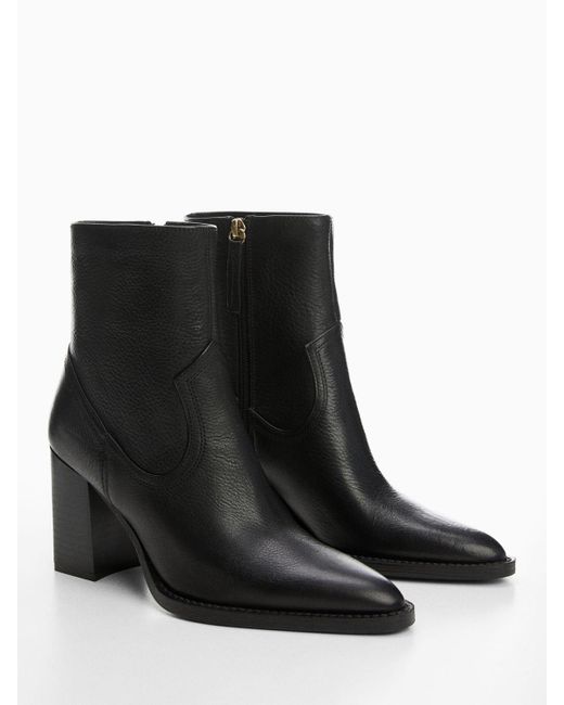 Mango Black Laly Leather Ankle Boots
