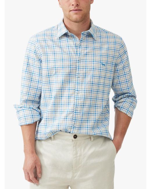 Rodd & Gunn Blue Gebbies Valley Linen Check Regular Fit Long Sleeve Shirt for men
