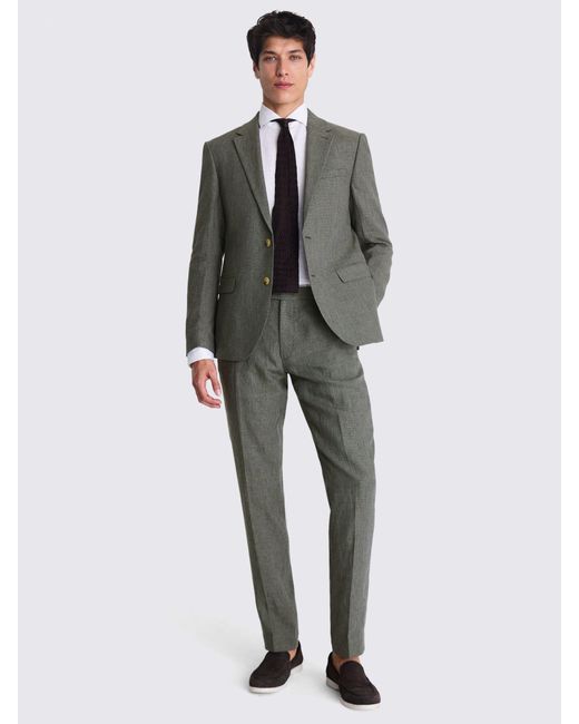 Moss Bros Gray Slim Fit Puppytooth Linen Suit Jacket for men