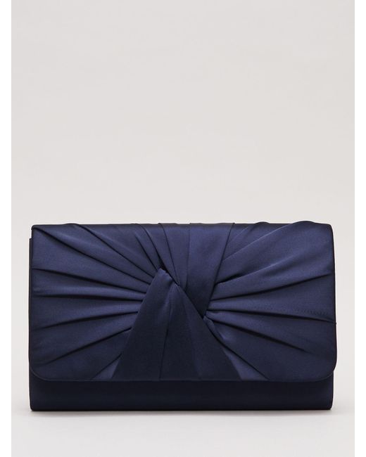 Phase Eight Blue Twist Front Satin Clutch Bag