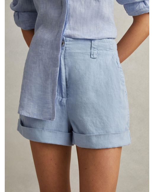 Reiss Blue Demi Garment Dyed Linen Shorts