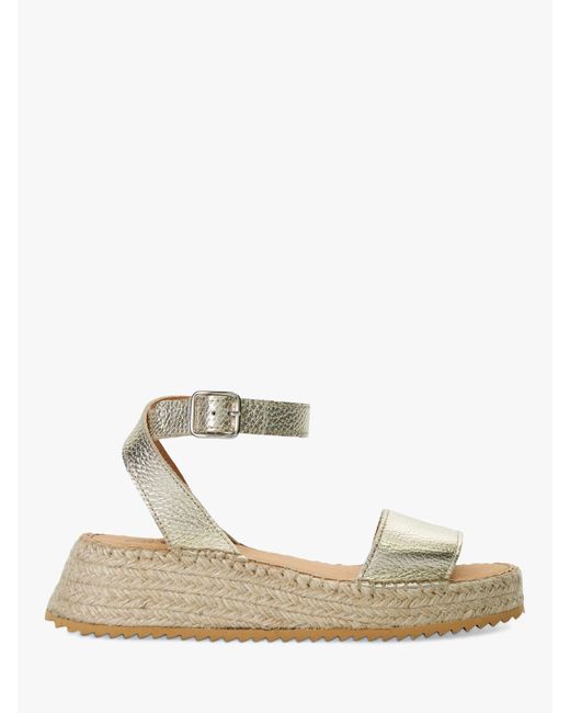 Dune White Layney Metallic Leather Raffia Flatform Sandals