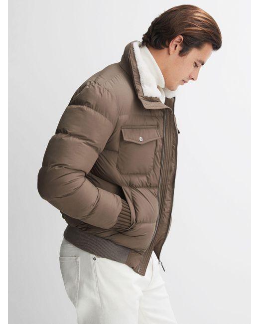 Reiss Gray Mist Long Sleeve Zip Through Fur Jacket for men