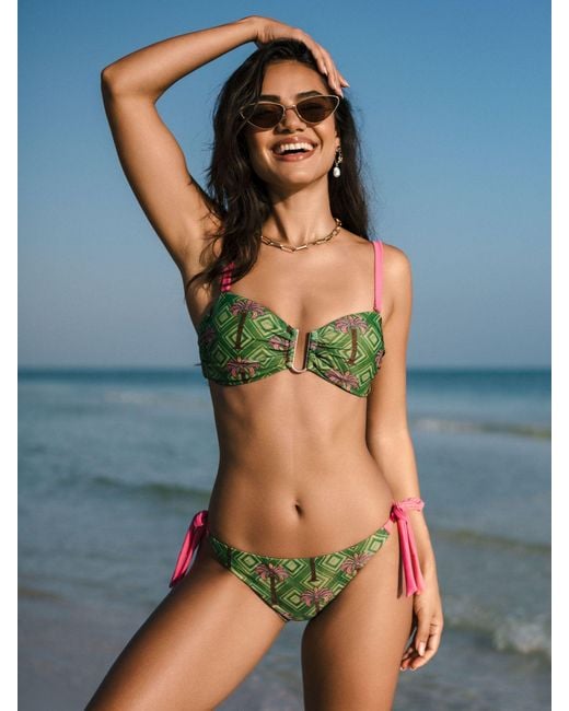 Chelsea Peers Green Palm Print Bandeau Bikini Top