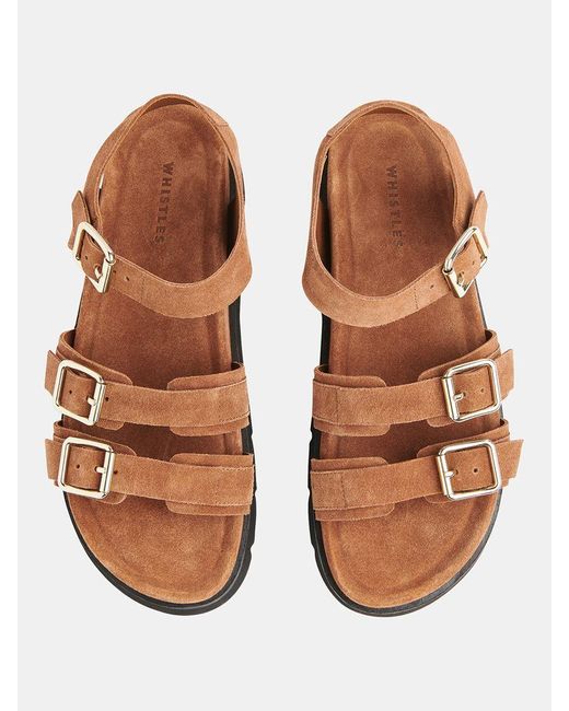 Whistles Brown Jemma Suede Triple Buckle Sandals